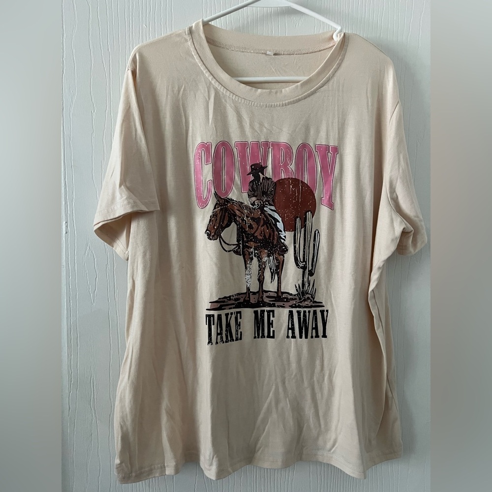 Cowboy Graphic T-Shirt in Cream and Pink